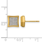 Stainless Steel Gold-Tone Polished Cubic Zirconia Button Earrings for Men