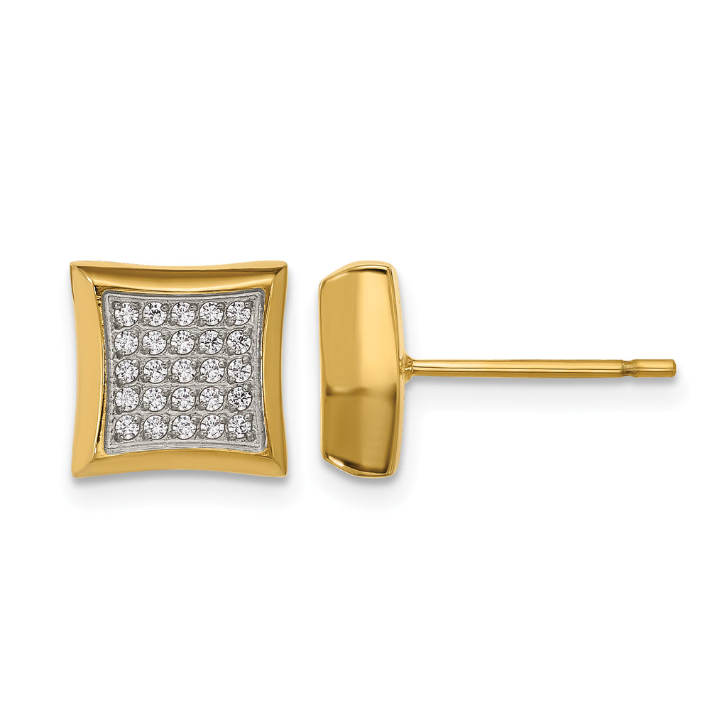 Stainless Steel Gold-Tone Polished Cubic Zirconia Button Earrings for Men