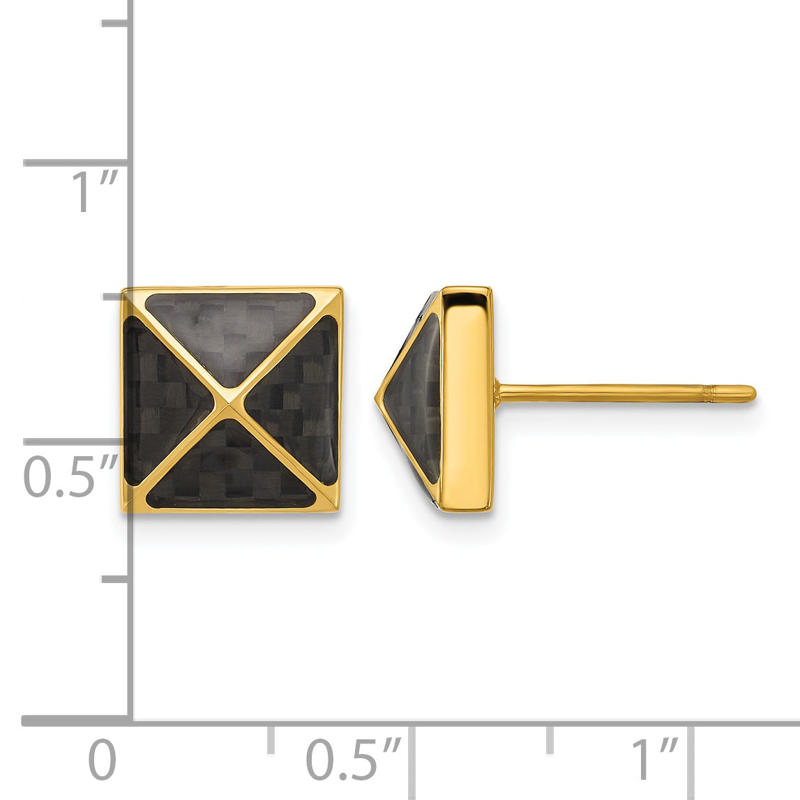 Men's Gold-Tone Polished Carbon Fiber Stainless Steel Stud Earrings 10mm