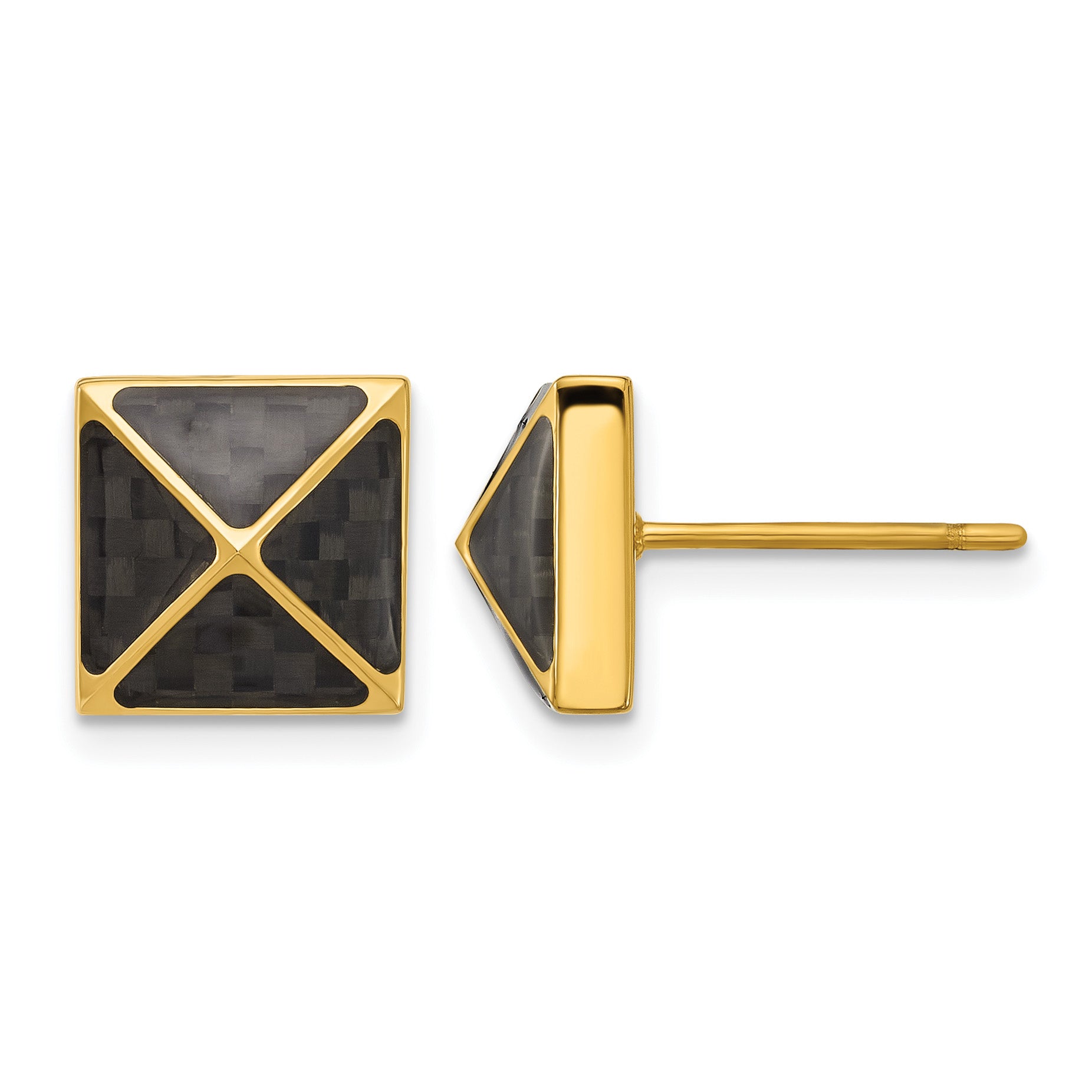 Men's Gold-Tone Polished Carbon Fiber Stainless Steel Stud Earrings 10mm Main image