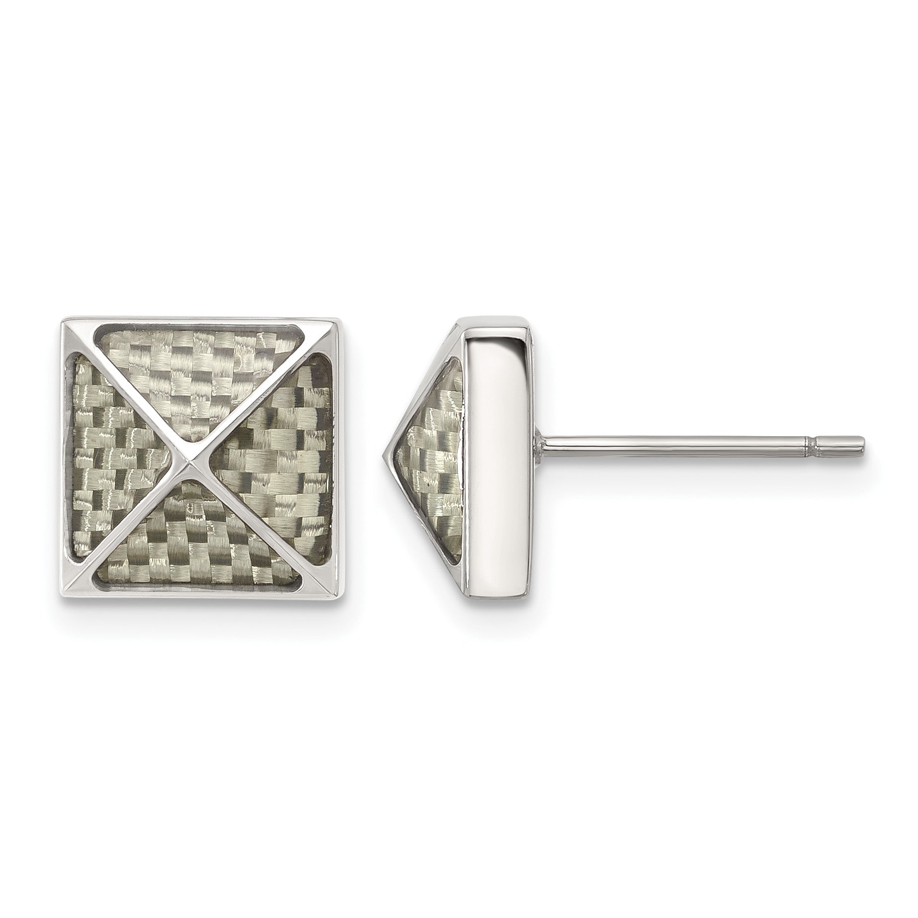 Men's Polished Carbon Fiber Stainless Steel Stud Earrings 10mm Main image