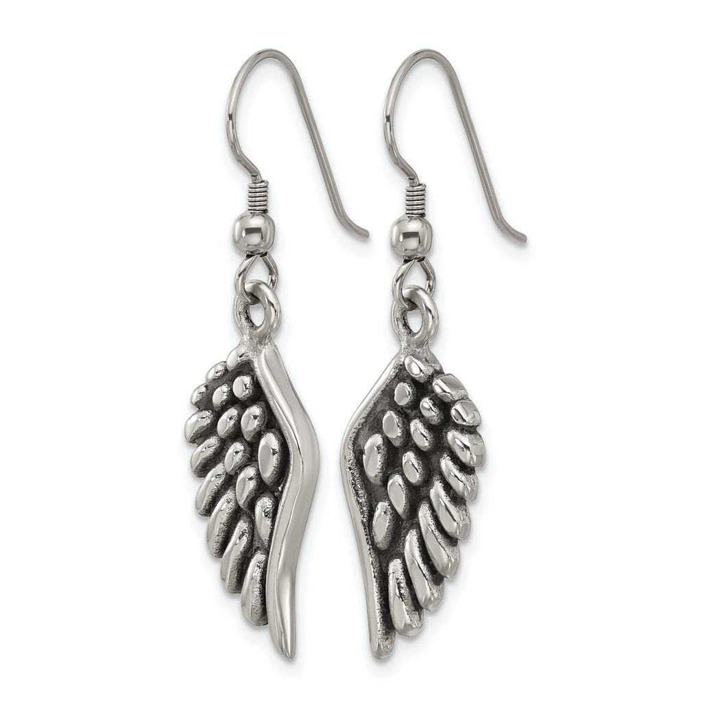 Stainless Steel Polished & Antiqued Drop Dangle Earrings for Women