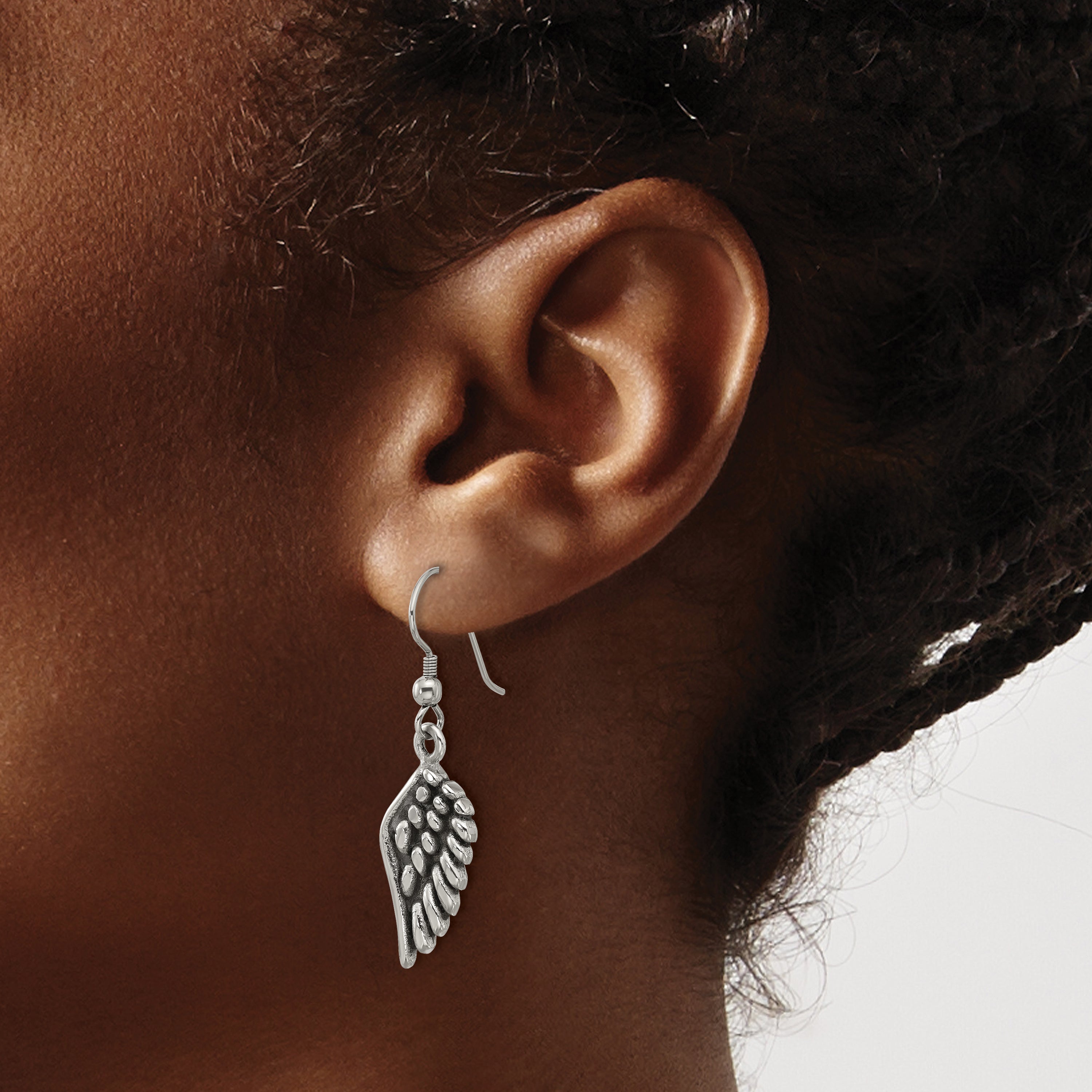 Stainless Steel Polished & Antiqued Drop Dangle Earrings for Women
