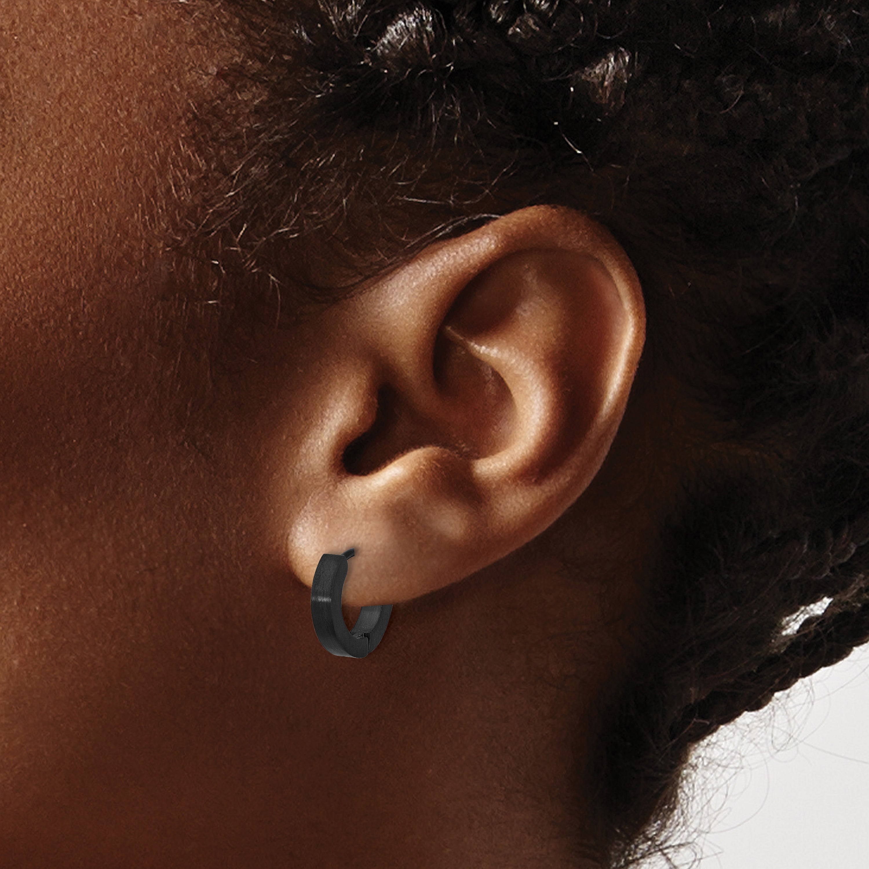 Stainless Steel Gunmetal Polished & Brushed Hinged Hoop Earrings