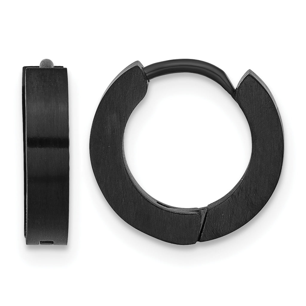 Stainless Steel Gunmetal Polished & Brushed Hinged Hoop Earrings
