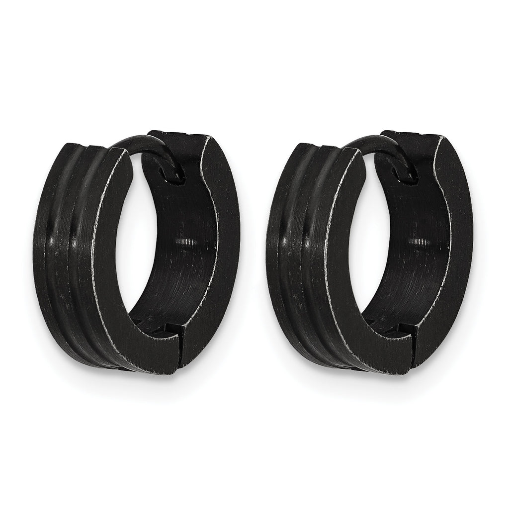 Stainless Steel Polished, Antiqued & Brushed Hinged Hoop Earrings