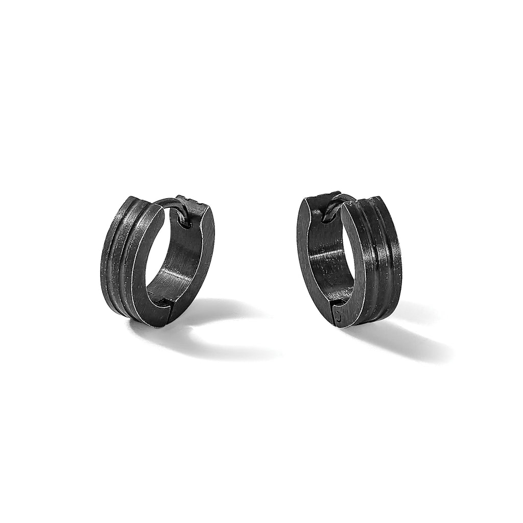 Stainless Steel Polished, Antiqued & Brushed Hinged Hoop Earrings