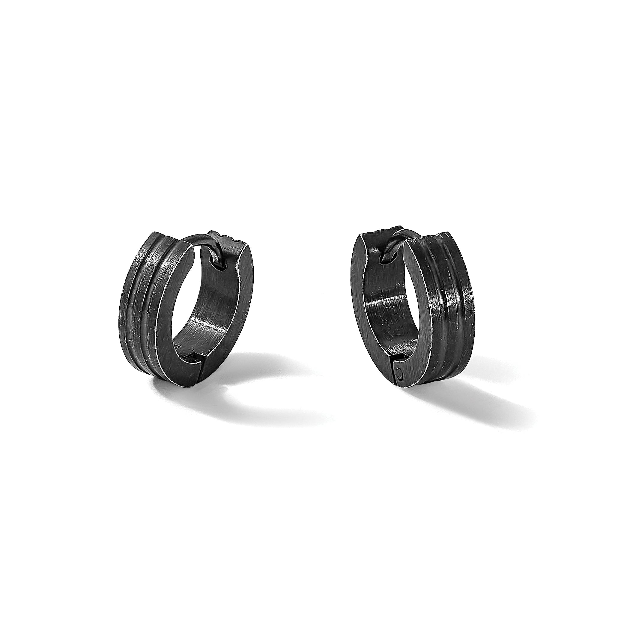 Stainless Steel Polished, Antiqued & Brushed Hinged Hoop Earrings