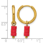 Gold-Tone Polished Red Jade Stainless Steel Hoop Earrings 4.5mm