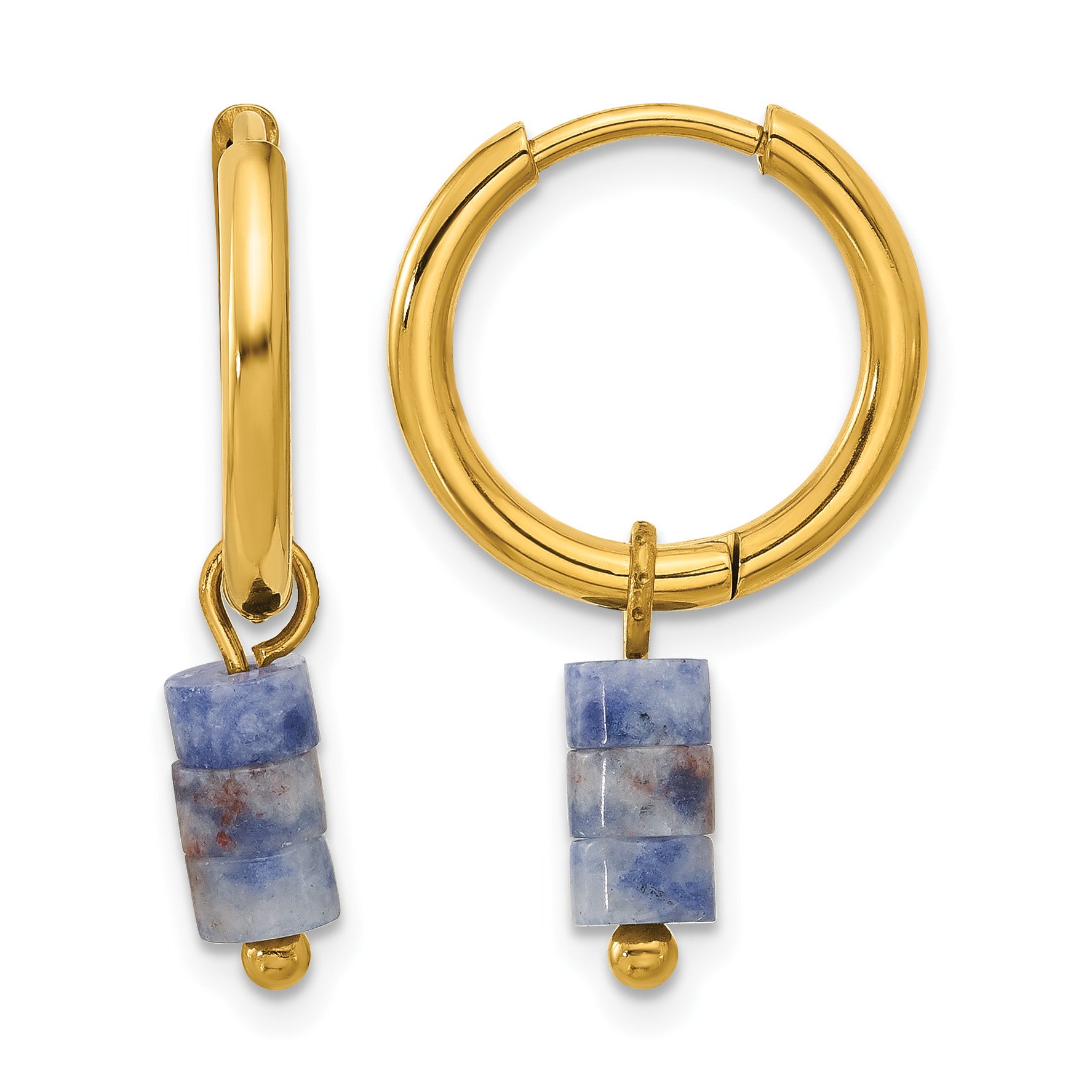 Gold-Tone Polished Blue Sodalite Stainless Steel Hoop Earrings 4.5mm Main image