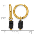 Gold-Tone Polished Black Agate Stainless Steel Hoop Earrings 4.5mm Removeable