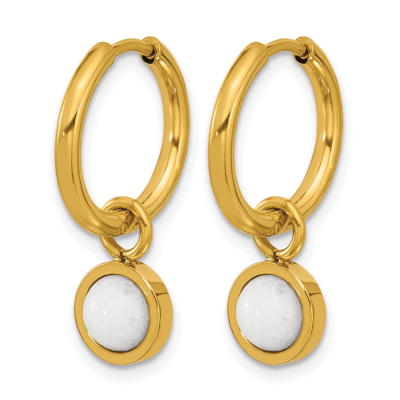 Gold-Tone Polished Jade Stainless Steel Hoop Earrings 8mm Secondary image