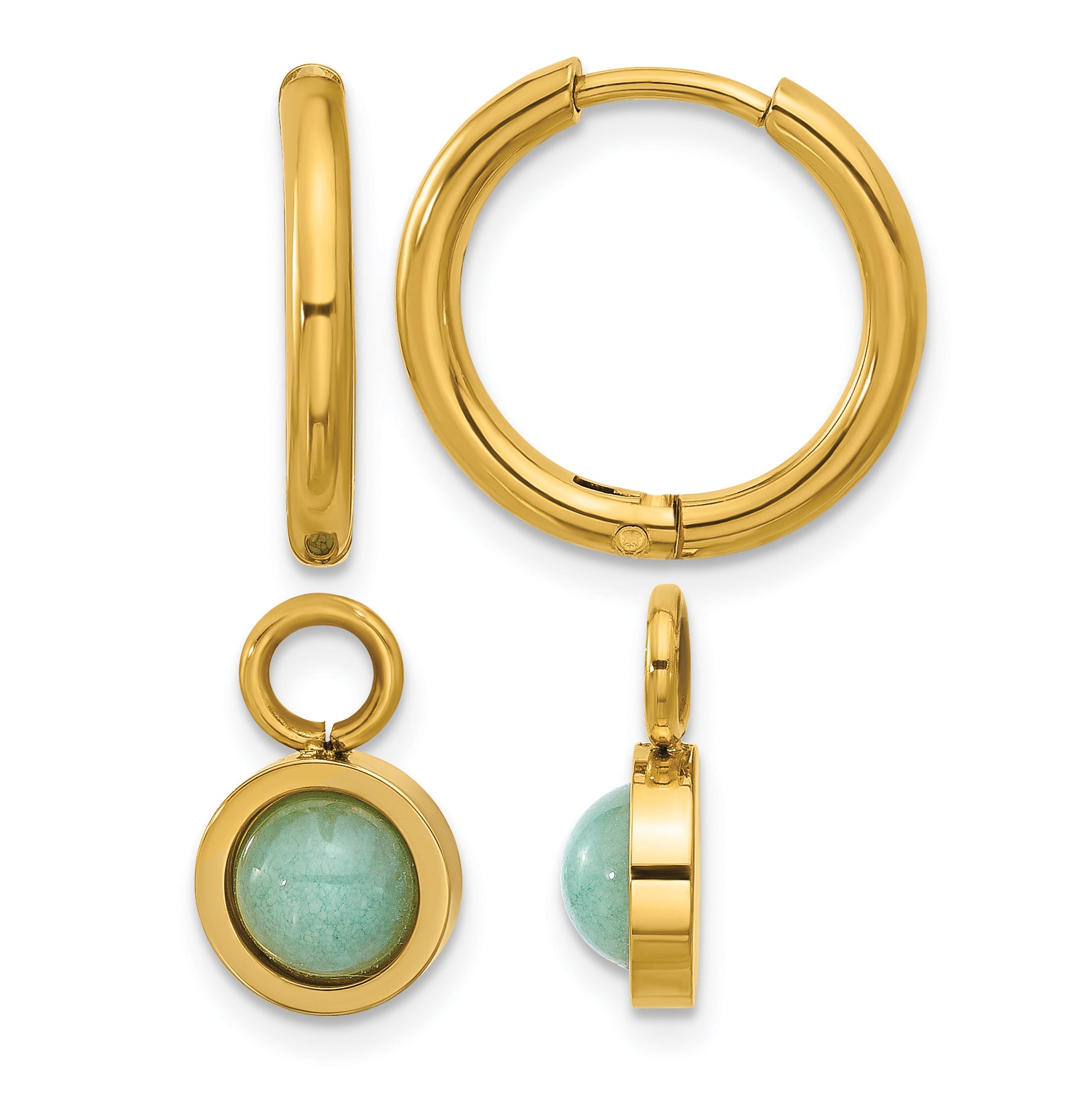 Stainless Steel Gold-Tone Polished Hinged Hoop Earrings for Women