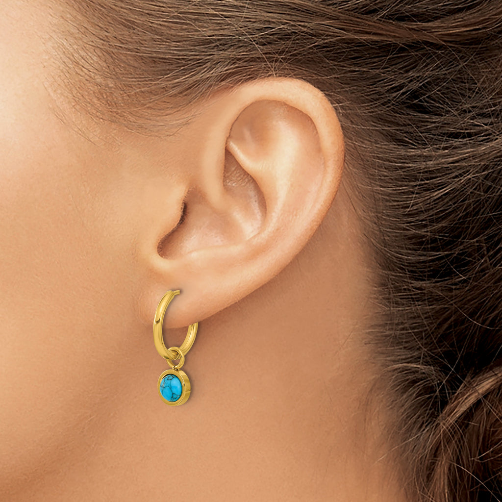 Stainless Steel Gold-Tone Polished Hinged Hoop Earrings for Women