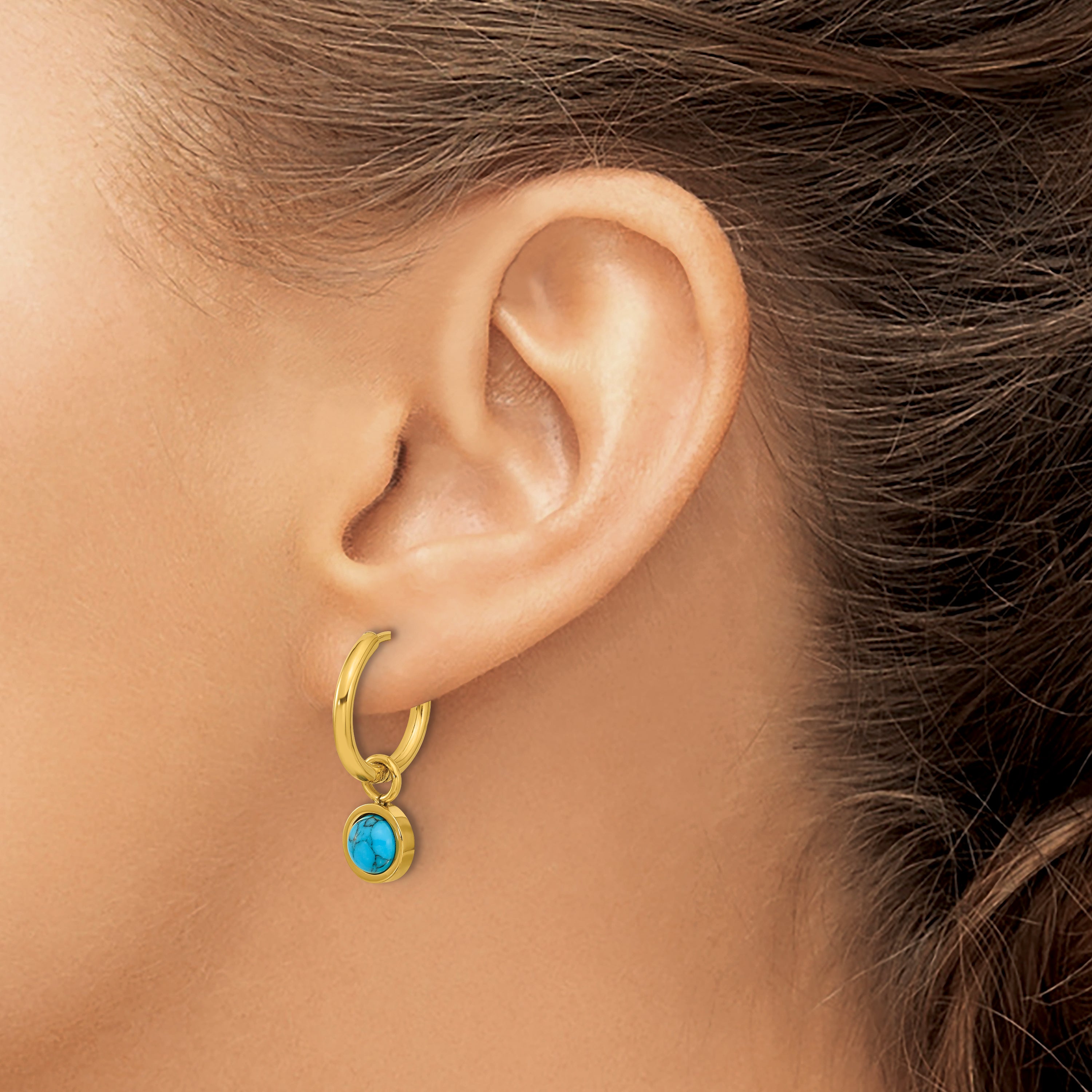 Stainless Steel Gold-Tone Polished Hinged Hoop Earrings for Women