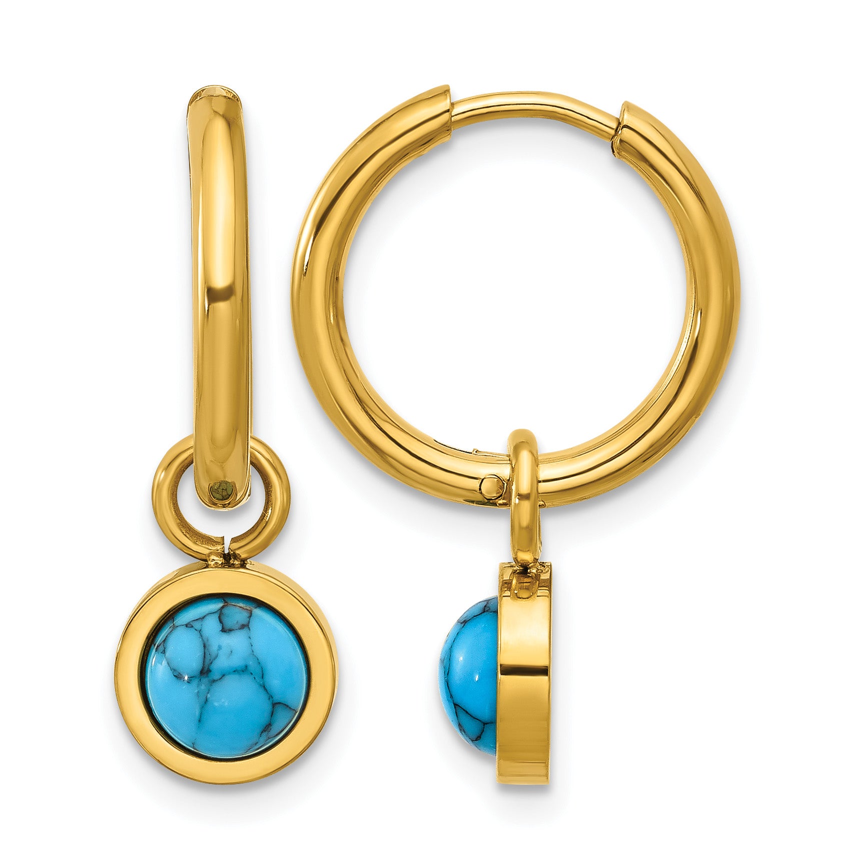Stainless Steel Gold-Tone Polished Hinged Hoop Earrings for Women