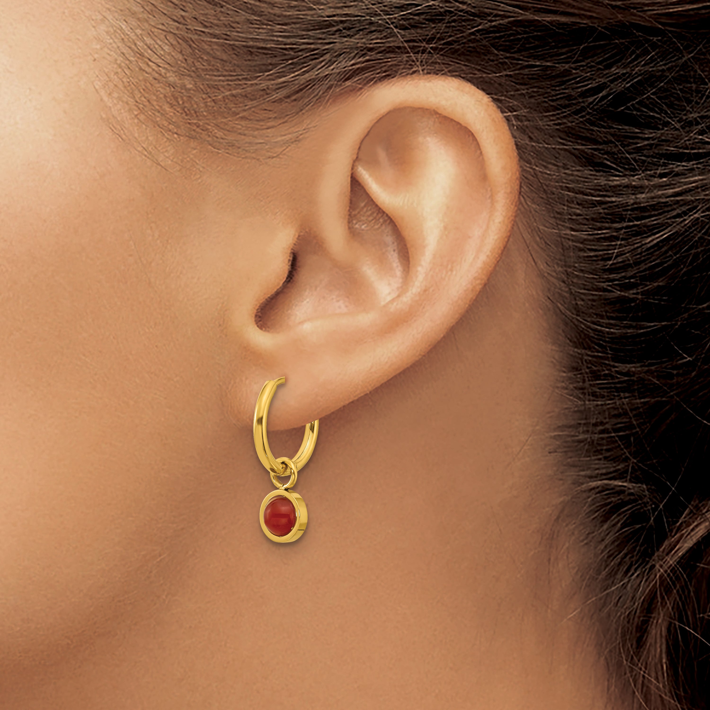 Stainless Steel Gold-Tone Polished Hinged Hoop Earrings for Women