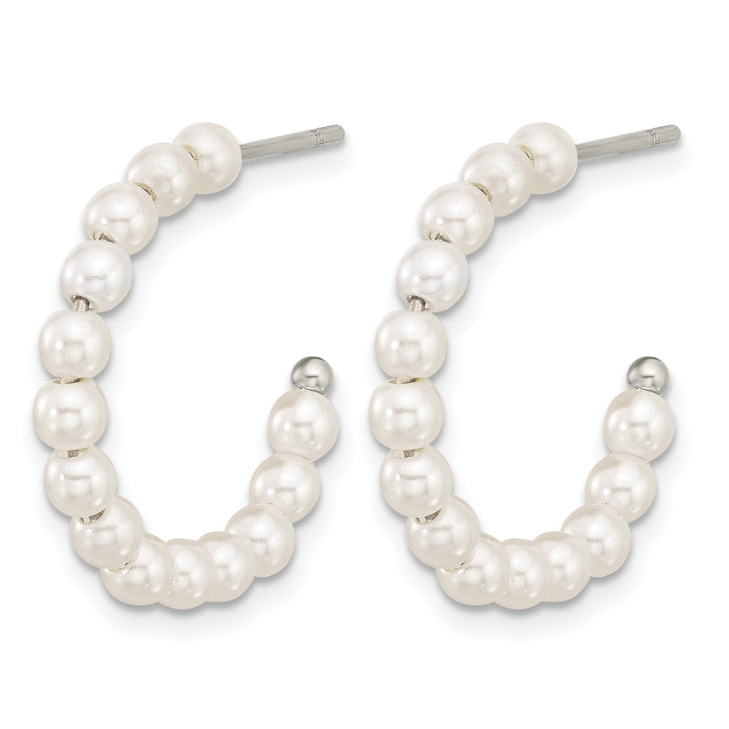 Stainless Steel Polished Pear Mother of Pearl J-Hoop Earrings for Women