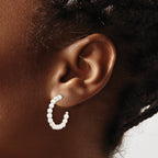 Stainless Steel Polished Pear Mother of Pearl J-Hoop Earrings for Women