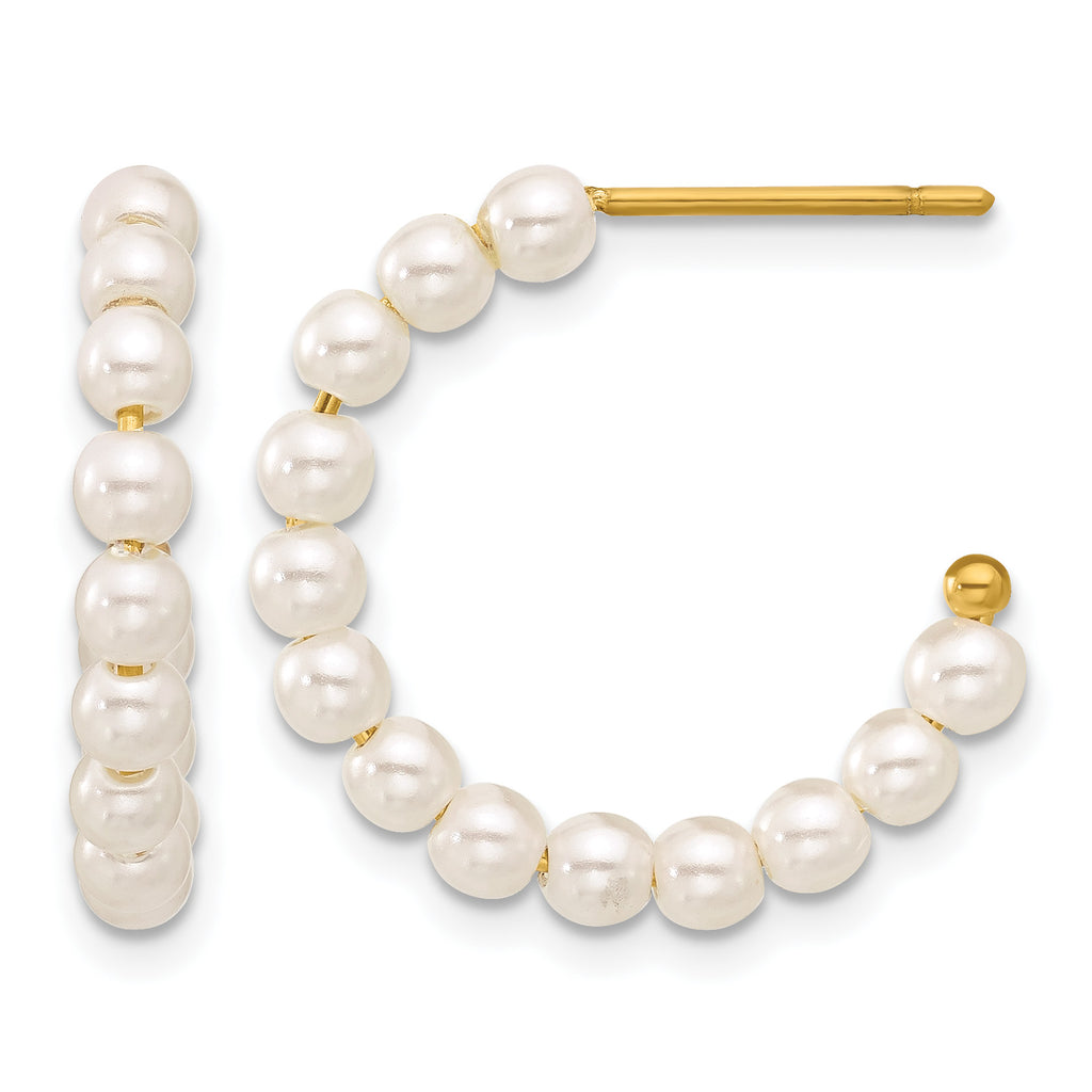 Stainless Steel Gold-Tone Polished Pear Mother of Pearl J-Hoop Earrings for Women