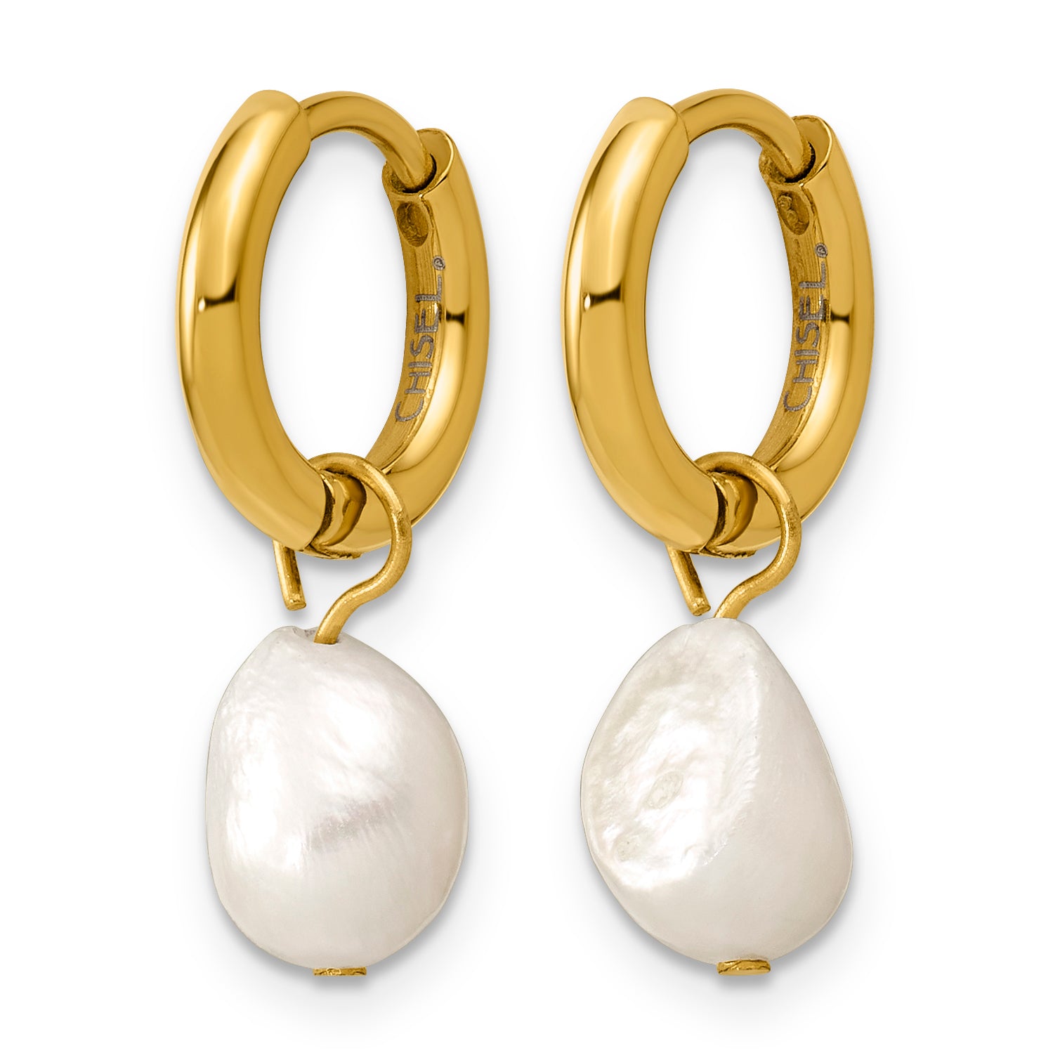 Gold-Tone Polished Freshwater Cultured Pearl Stainless Steel Hoop Earrings 11mm Secondary image
