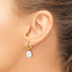Stainless Steel Gold-Tone Polished Pear Hinged Pearl Hoop Earrings for Women