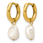 Stainless Steel Gold-Tone Polished Pear Hinged Pearl Hoop Earrings for Women