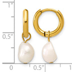 Stainless Steel Gold-Tone Polished Pear Hinged Pearl Hoop Earrings for Women