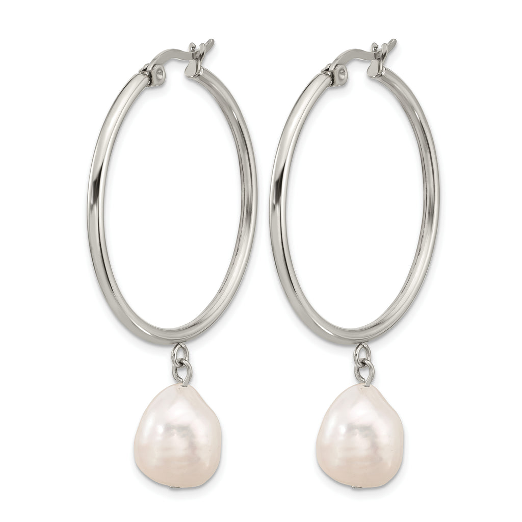Stainless Steel Polished Pear Hoop Earrings for Women