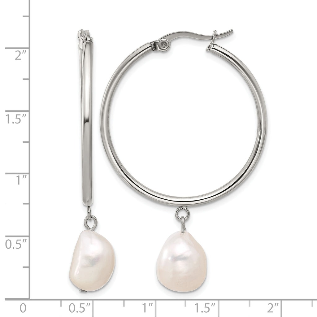 Stainless Steel Polished Pear Hoop Earrings for Women