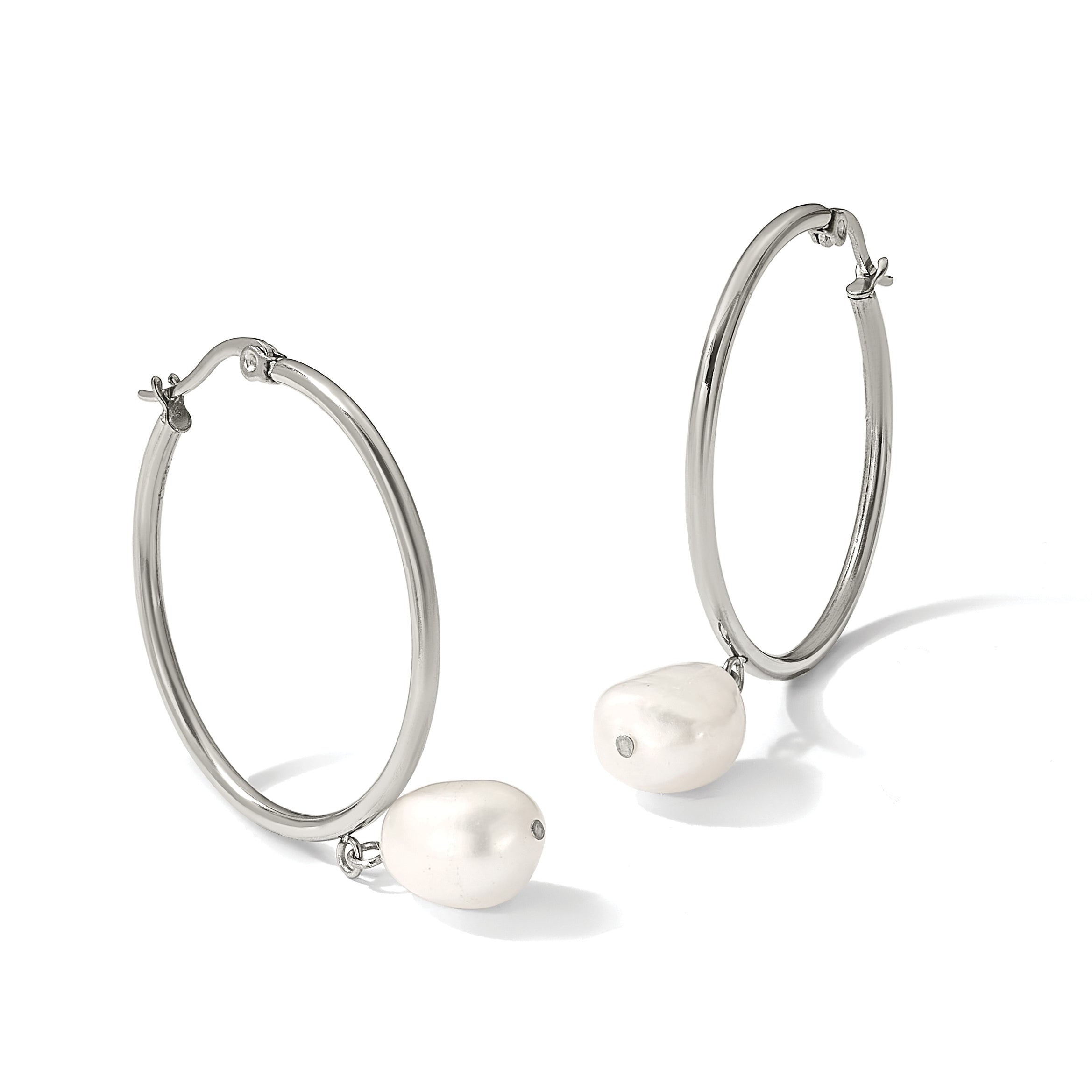 Stainless Steel Polished Pear Hoop Earrings for Women