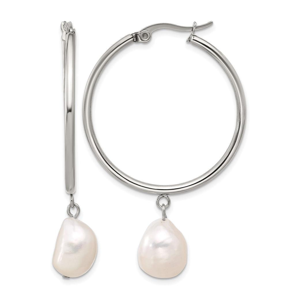 Stainless Steel Polished Pear Hoop Earrings for Women