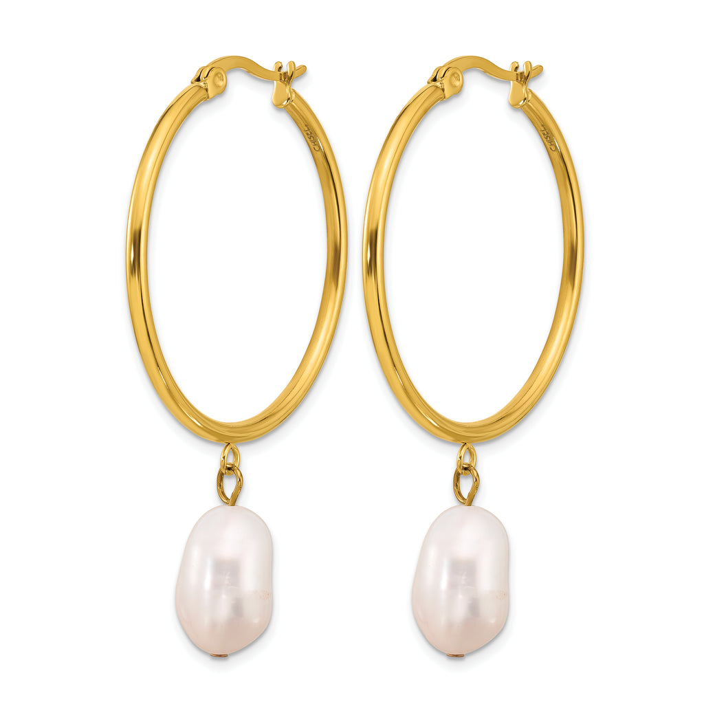 Stainless Steel Gold-Tone Polished Pear Pearl Hoop Earrings for Women