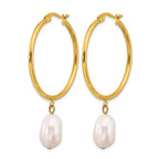 Stainless Steel Gold-Tone Polished Pear Pearl Hoop Earrings for Women