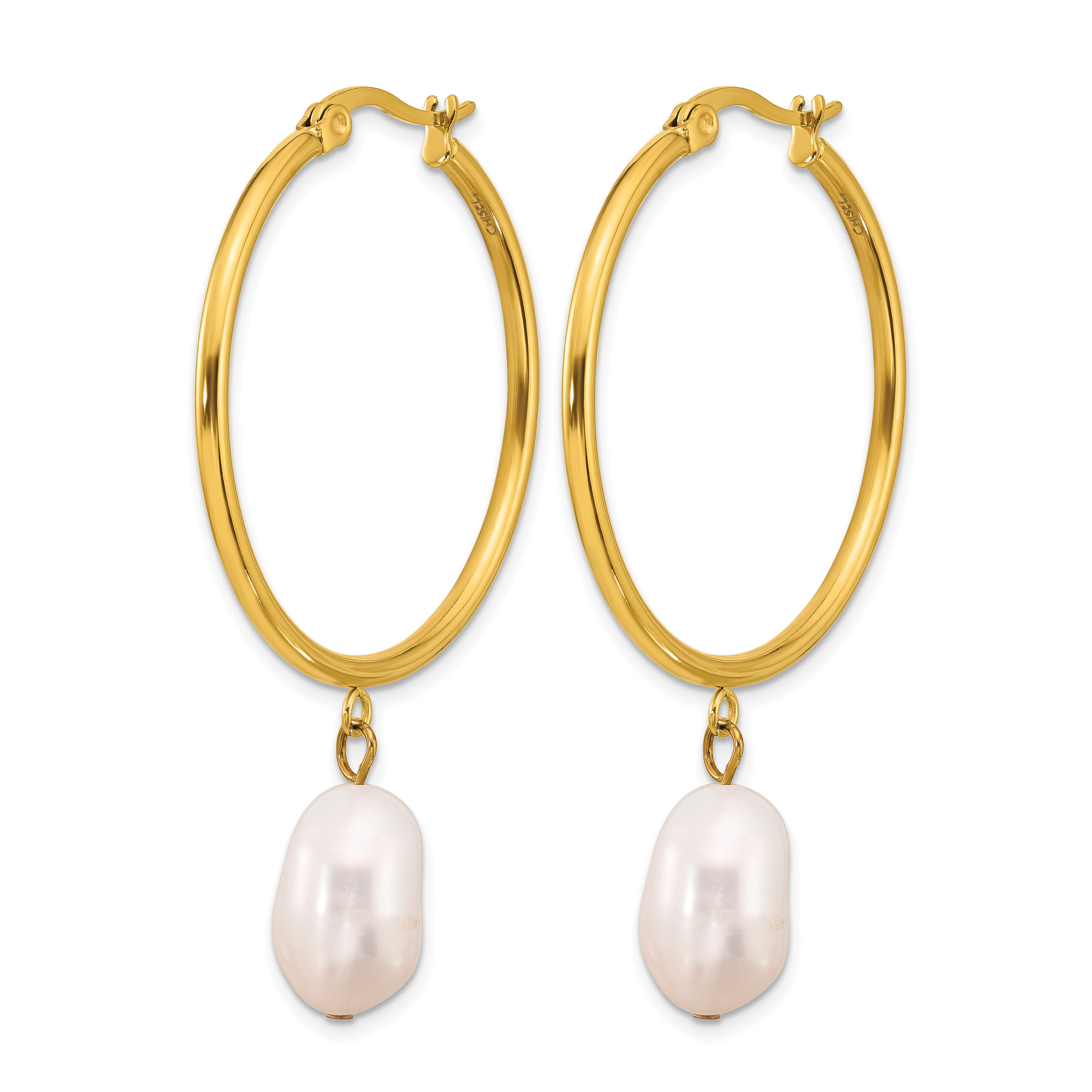 Gold-Tone Polished Freshwater Cultured Pearl Stainless Steel Hoop Earrings 6mm