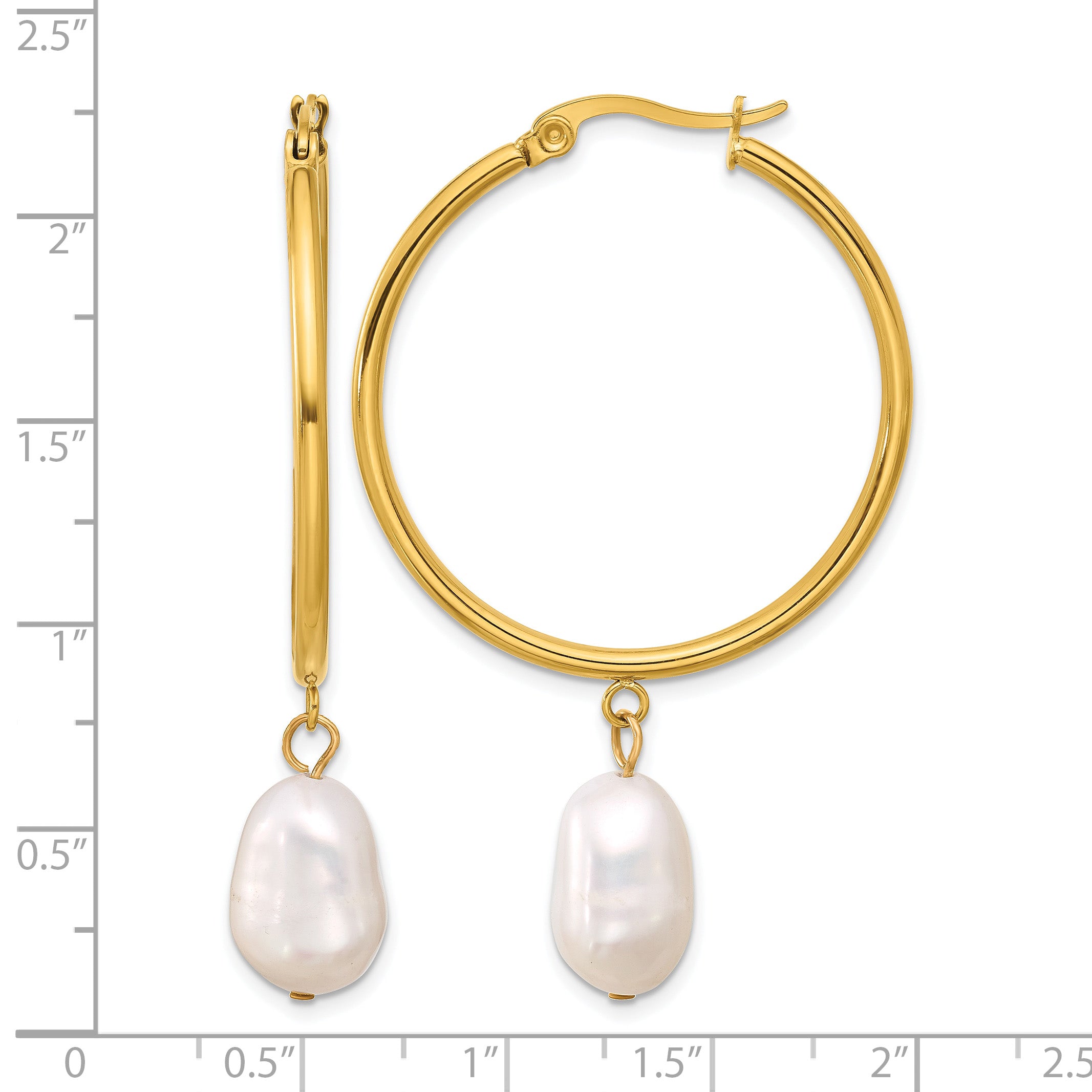 Stainless Steel Gold-Tone Polished Pear Pearl Hoop Earrings for Women