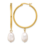 Stainless Steel Gold-Tone Polished Pear Pearl Hoop Earrings for Women