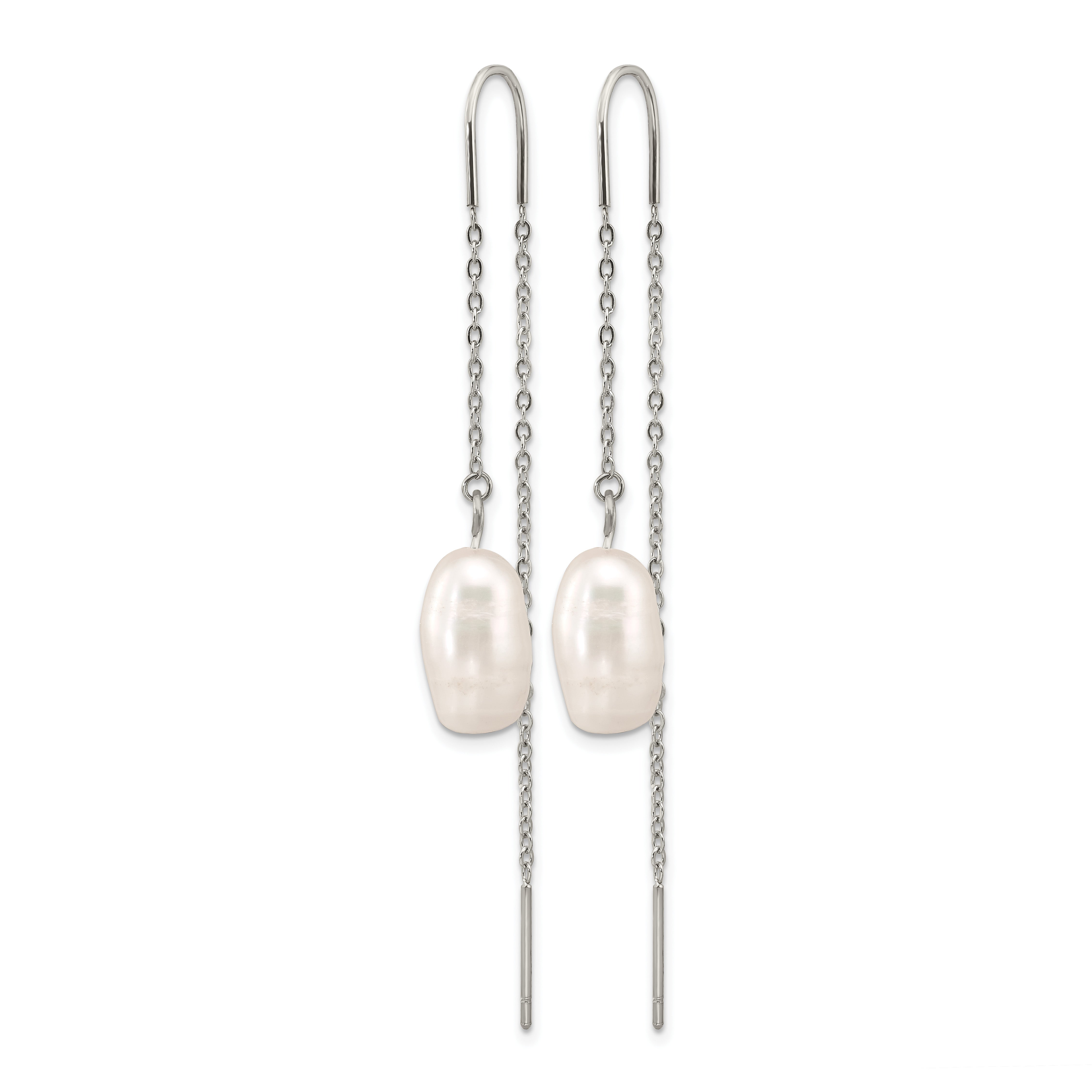 Polished Freshwater Cultured Pearl Stainless Steel Drop Earrings 7.5mm Secondary image
