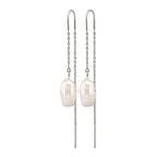 Stainless Steel Polished Pear Pearl Threader Earrings for Women