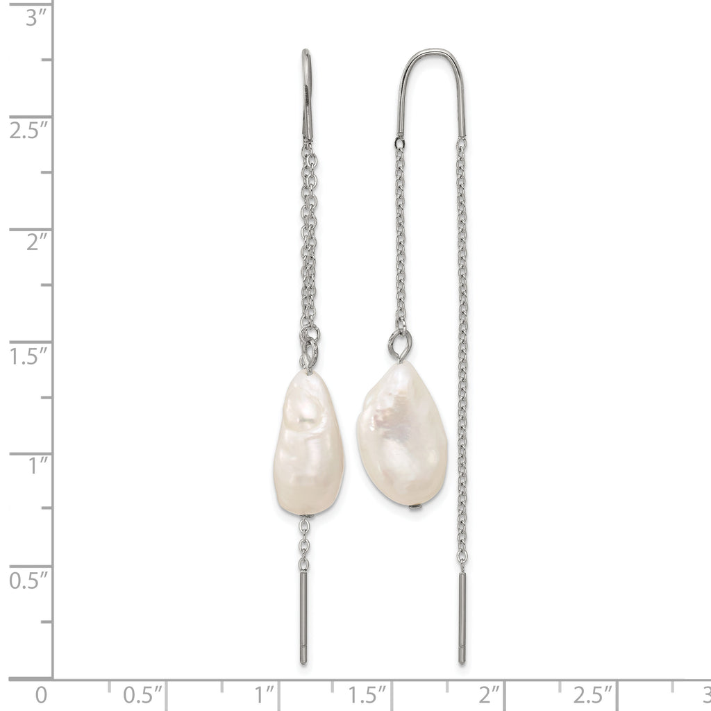 Stainless Steel Polished Pear Pearl Threader Earrings for Women
