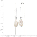 Stainless Steel Polished Pear Pearl Threader Earrings for Women