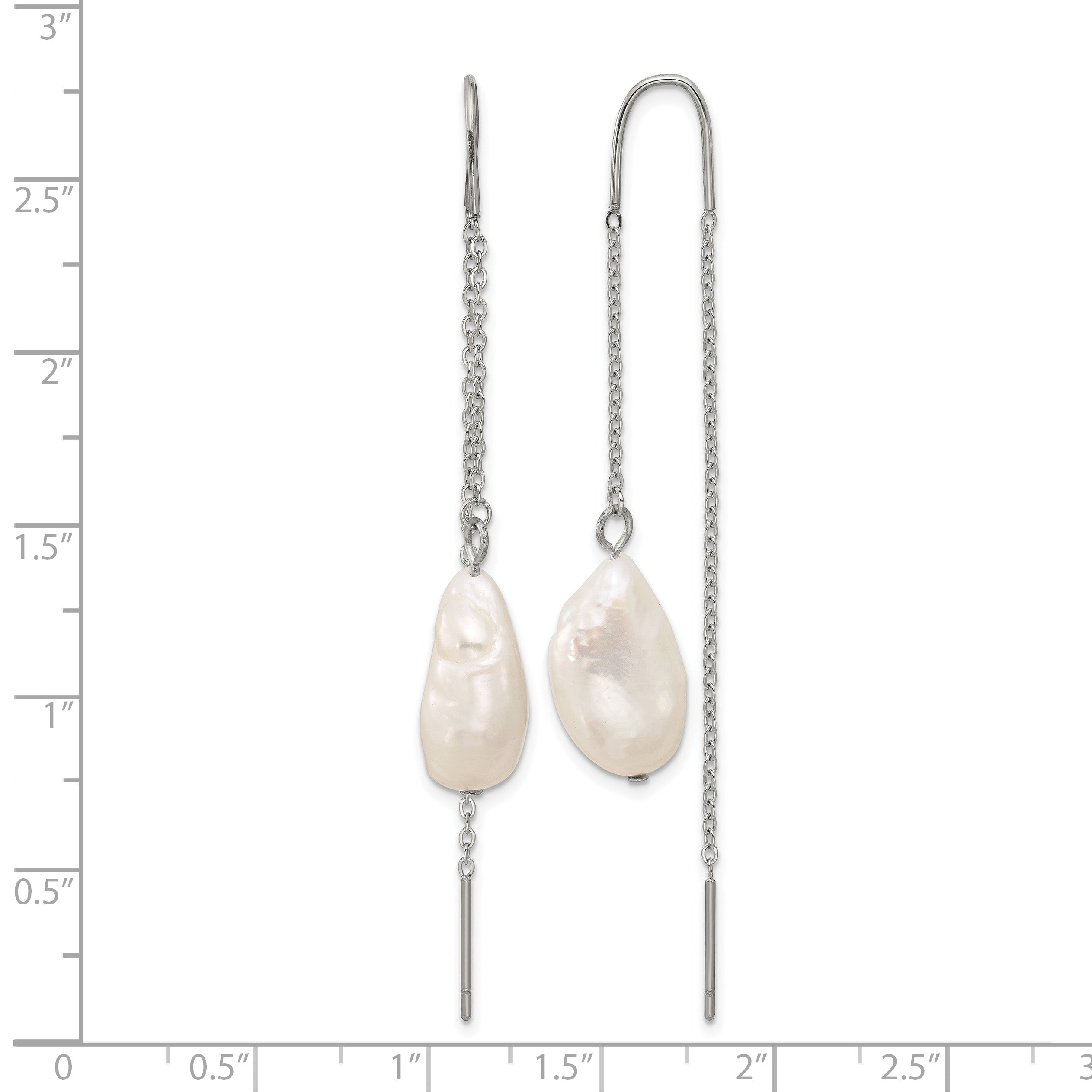 Stainless Steel Polished Pear Pearl Threader Earrings for Women