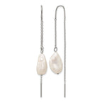Stainless Steel Polished Pear Pearl Threader Earrings for Women