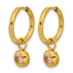 Stainless Steel Gold-Tone Polished Hinged Champagne Cubic Zirconia Hoop Earrings for Women