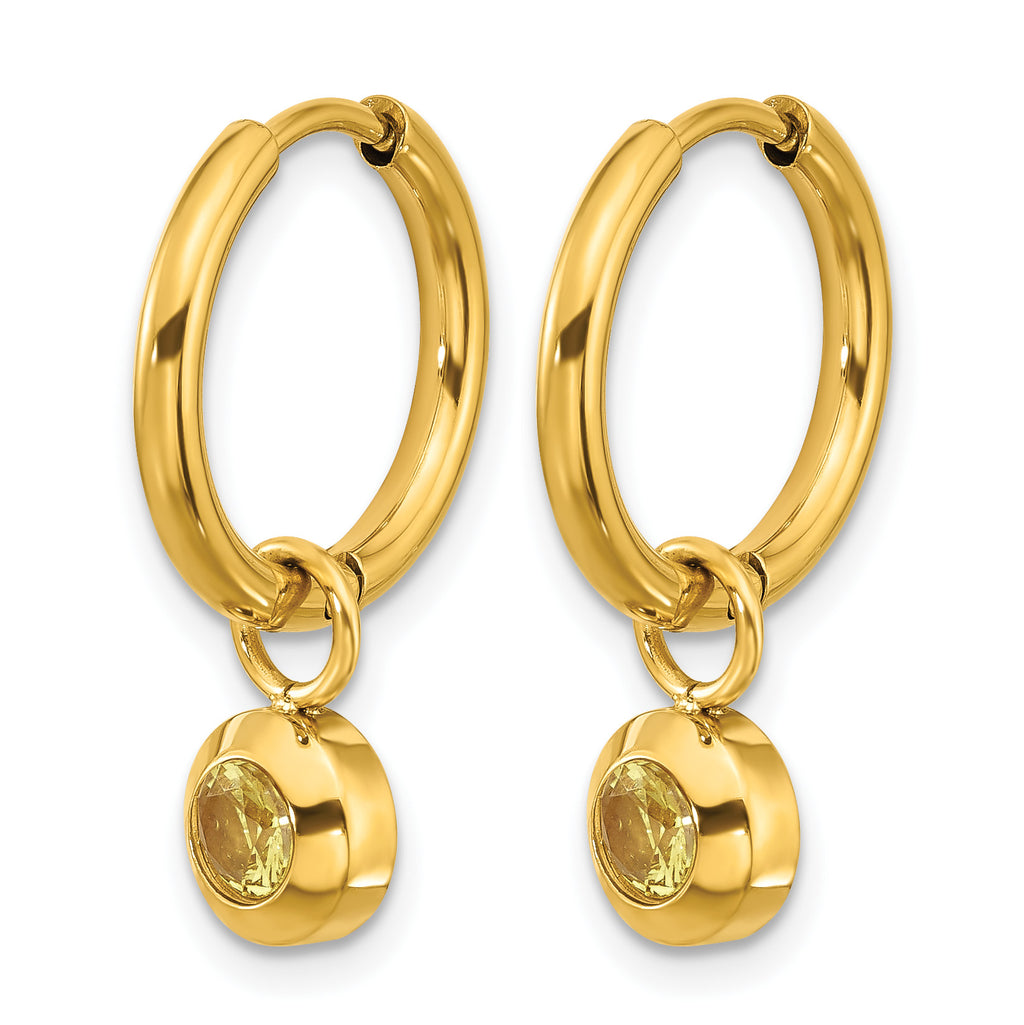 Stainless Steel Gold-Tone Polished Hinged Yellow Cubic Zirconia Hoop Earrings for Women