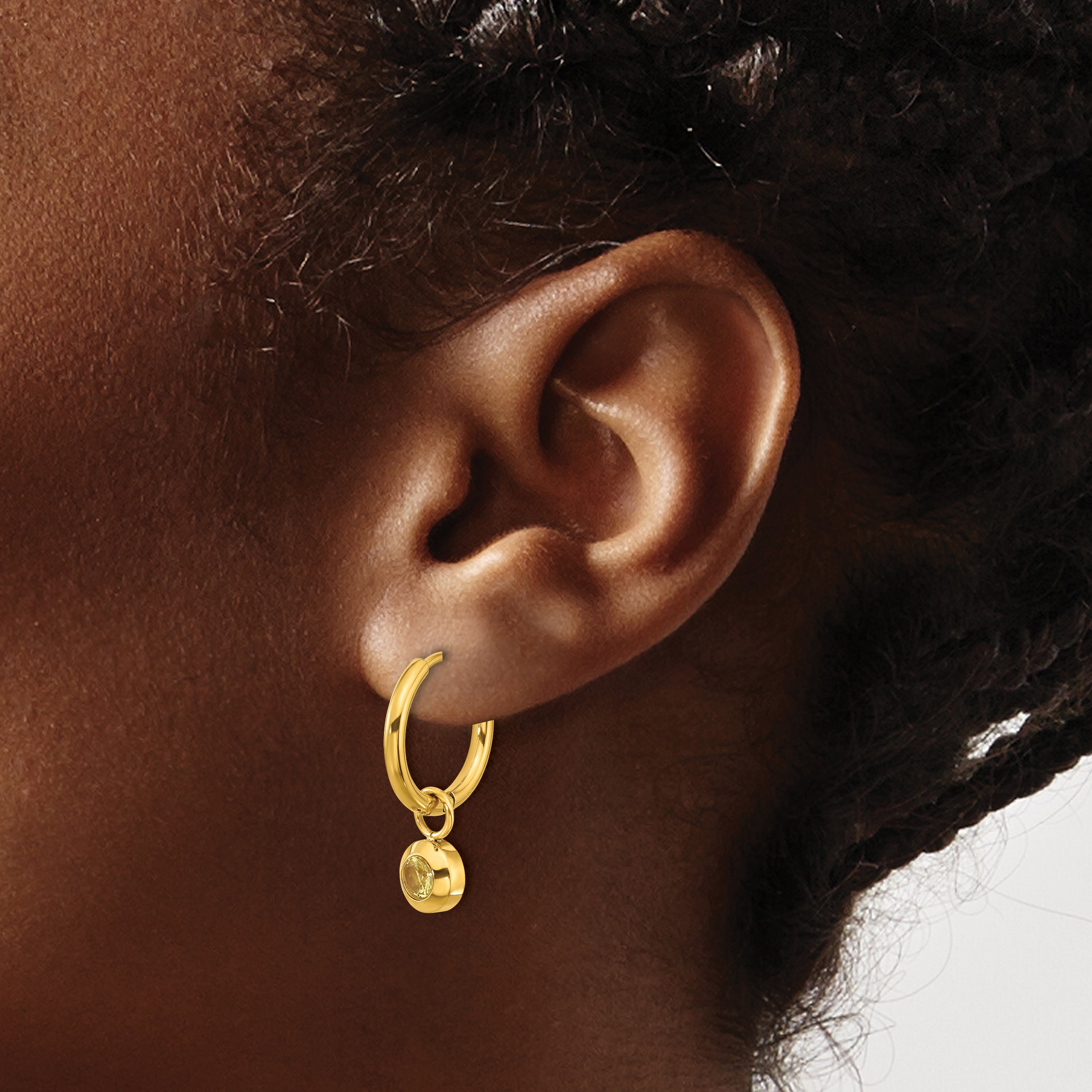 Stainless Steel Gold-Tone Polished Hinged Yellow Cubic Zirconia Hoop Earrings for Women