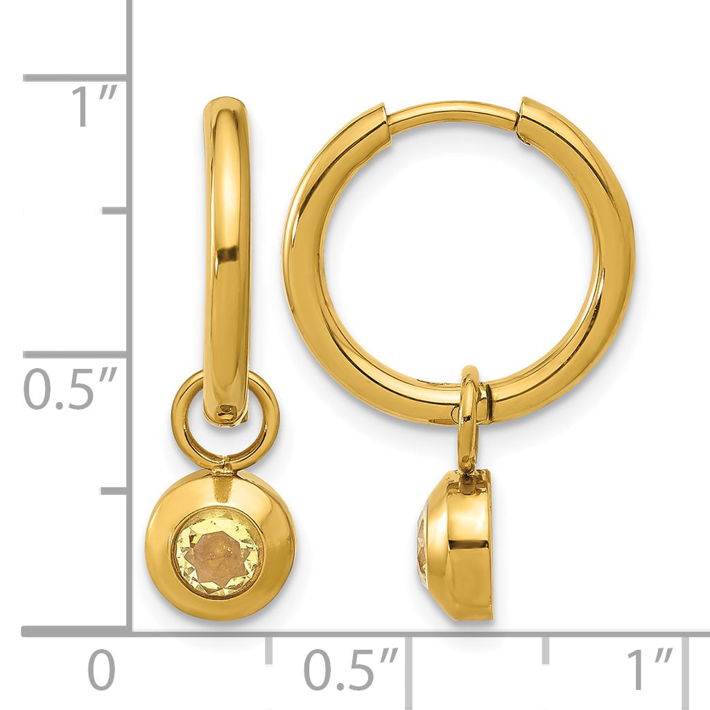 Stainless Steel Gold-Tone Polished Hinged Yellow Cubic Zirconia Hoop Earrings for Women