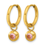 Stainless Steel Gold-Tone Polished Hinged Pink Cubic Zirconia Hoop Earrings for Women