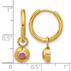 Stainless Steel Gold-Tone Polished Hinged Pink Cubic Zirconia Hoop Earrings for Women