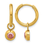 Stainless Steel Gold-Tone Polished Hinged Pink Cubic Zirconia Hoop Earrings for Women